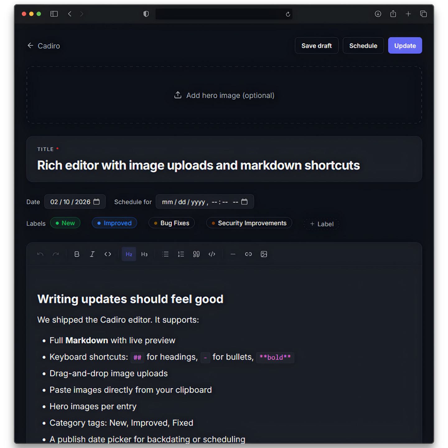 Cadiro rich text editor